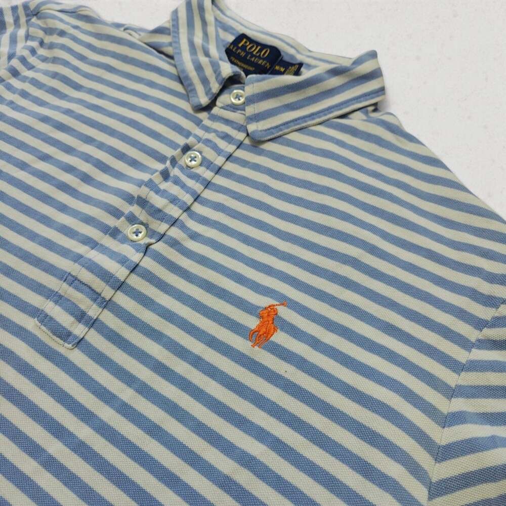 Polo Ralph Lauren Featherweight Mesh Striped Polo Shirt Size M Blue